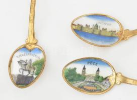 3 db zománcozott réz emlék kanál Budapest, Székesfehérvár, Pécs. 12 cm