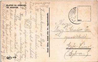 Csallóközaranyos, Aranyos, Zlatná na Ostrove; utca automobilokkal. Drach Gábor kiadása / street view...