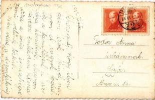 1939 Tardoskedd, Tvrdosovce; Római katolikus templom, Vendéglő, Csirik Pál üzlete / Catholic church,...