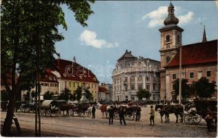 Nagyszeben, Hermannstadt, Sibiu; Grosser Ring / tér, lovashintók. Karl Graef kiadása / square, horse chariots