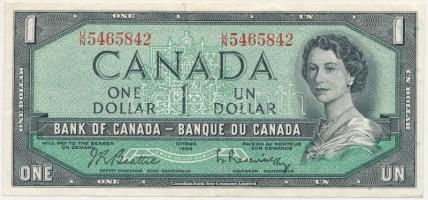 Kanada 1954. 1$ átalakított haj. Szign: Beattie -Rasminsky T:F Canada 1954. 1 Dollar, modified hair style. Sign: Beattie -Rasminsky C:F Krause P#74b