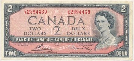 Kanada 1954. 2$ átalakított haj. Szign: Bouey -Rasminsky T:F Canada 1954. 2 Dollars, modified hair style. Sign: Bouey -Rasminsky C:F Krause P#76