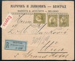 1922 Ajánlott expressz levél Bécsbe 5 db bélyeggel / Registered express cover to Vienna with 5 stamps