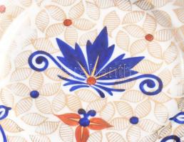 K.M.K. porcelán süteményes készlet hat személyes. Kézzel festett, aranyozott, jelzett, minimális kop...