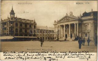 1903 Nagyvárad, Oradea; Bémer tér, Szigligeti színház, Rózsa Kiállítás szalagja. Sonnenfeld Adolf / square, theatre, ribbon of the Rose Expo. photo (EB)