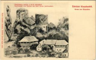 Kisszeben, Sabinov; Védőbástya romjai a 16. századból. Stehr Gusztáv kiadása. Hollobe József rajza után / Stadtmauer von Szeben aus dem 16-ten Jahrhundert / ruins of the castle's bastion tower from the 16th century (kis sarokhiány / small corner shortage)