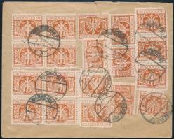 1924 Ajánlott expressz levél 21 db bélyeggel (4 sérült) / Registered express cover with 21 stamps (4 damaged)