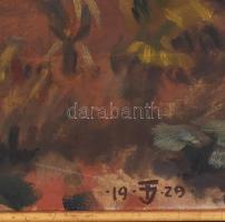 FJ jelzéssel: Ház a vadonban. Olaj, vászon Jelzett, keretben, Vászon egy része a vákráma hátán, tehá...