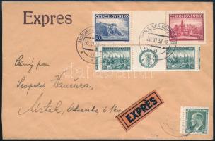 1938 Expressz levél ívközéprészes párokkal bérmentesítve / Express cover with gutter pairs