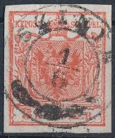 1850 3kr HP I.a sötét téglavörös, vízjeles, ívszéli nyomat / type HP I.a dark brick red with watermark and margin. SZINYE. Certificate: Strakosch
