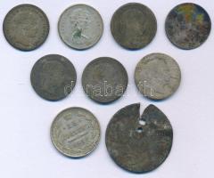 9db-os, gyenge állapotú magyar és külföldi, Ag és billon érmetétel, 1795G 12kr Ag "I. Ferenc" + 1869KB 20kr Ag "Magyar Királyi Váltó Pénz" + 1870KB 10kr Ag "Váltó Pénz" T:VG-Pr