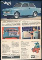 1964 Trabant 601, színes képekkel illusztrált, magyar nyelvű ismertető prospektus, kihajtva: 28,5x20...