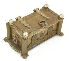 Antik társláda. Fém, réz, 24x15x12,5 cm