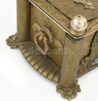 Antik társláda. Fém, réz, 24x15x12,5 cm