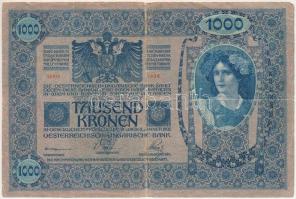 Ausztria 1919. (1902.) 1000K mindkét oldal német, függőleges piros "DEUTSCHÖSTERREICH" fel...