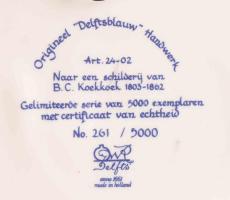 Téli táj. Delft dísztál, jelzett, sorszámozott, 11,5x15,5 cm