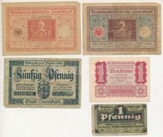 5db-os német és osztrák bankjegytétel, benne Darmstadt 1919. 50pf szükségpénz + Weiswasser 1920. 1pf T:XF-G 5pcs German and Austrian banknote lot, within Darmstadt 1919. 50 Pfennig necessity note / notgeld + Weiswasser 1920. 1 Pfennig necessity note / notgeld C:XF-G