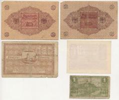 5db-os német és osztrák bankjegytétel, benne Darmstadt 1919. 50pf szükségpénz + Weiswasser 1920. 1pf...