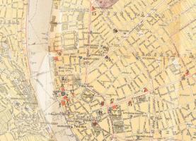 Budapest tájékozási terve - Budapest tájékozási térkép Rajzolta: Jauernig Nándor. 
Külömböző szállo...