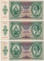 1936. 10P (3x) csillagos sorozatszám, sorszámkövető "*B 644 031915 - *B 644 031917" T:F kettő szép papír Adamo P9