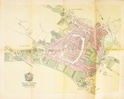 Königl. Freistadt Oedenburg [Sopron szabad királyi város térképe, 1871.] Lithographiert von F. Szita. W[iene]r-Neustadt A térképen már jelölték a Seyring-testvérek által 1870-ben létesített keményítőgyárat, a Kaszinót, valamint a GYSEV [Győr-Sopron-Ebenfurt Vasút] tervezett állomásépületének helyszínrajzát. Az egész város területén az utcánként újrakezdődő házszámozást 1868-ban végezték el. Hajtva, egy két minimális beszakadással 70x55 cm