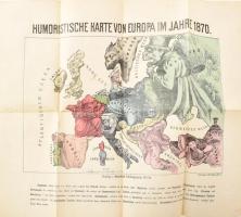 1870 Humoristische Karte von Europa im Jahre 1870.[Európa gúnytérképe a porosz-francia háború alatti hatalmi viszonyok ábrázolásával], Verlag: Reinhold Schlingmann, Lith Inst: v. Th. Mettke, Berlin. Eredeti állapotban. 48,5x39 cm / Mockery map of Europe during the Prussian-French war. Lithography