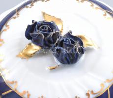 Hollóházi kék mintás bonbonniere d: 12 cm, m: 13 cm. Kézzel festett, jelzett, hibátlan