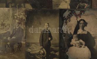 cca 1880-1910 Ferrotípia tétel: portrék (hölgyek, urak, gyerekek), családi képek, automobilos csopor...