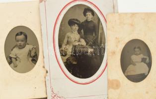 cca 1880-1910 Ferrotípia tétel: portrék (hölgyek, urak, gyerekek), családi képek, automobilos csopor...