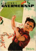 1954 Nemzetközi Gyermeknap. Kiadja a Magyar Nők Demokratikus Szövetsége / International Children&#039;s Day, socialist propaganda (szakadás / tear)