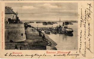 1902 Mohács, Dunapart, kikötő, úszó hajómalmok. Weiser Miksa kiadása / floating ship mills (Rb)