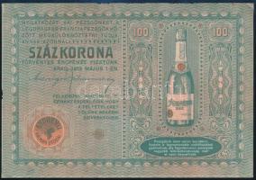 1913. 100 Koronás bankjegy mintájára készült jegyzéklap, Andrényi Kálmán utódai, Arad, szecessziós pezsgő reklám (120x180 mm)