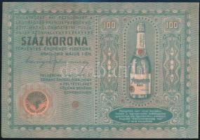 1913. 100 Koronás bankjegy mintájára készült jegyzéklap, Andrényi Kálmán utódai, Arad, szecessziós pezsgő reklám (120x180 mm)