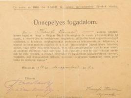 1918 Kolozsvár, ünnepélyes fogadalom a Magyar Népköztársaságra, 1918 dec. 9., Szemerjai Szász Károly (1865-1950) politikus, irodalomtörténész, író aláírásával, szakadással, hajtásnyomokkal