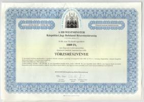 Göd 1995. "HB Westminster Kárpótlási Jegy Befektető Részvénytársaság" 10db részvénye egyen...