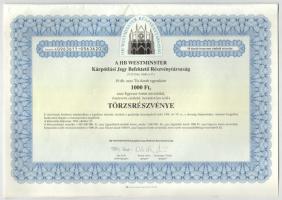 Göd 1995. "HB Westminster Kárpótlási Jegy Befektető Részvénytársaság" 10db részvénye egyen...
