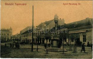 1907 Tapolca, Szentháromság tér és szobor, szálloda és étterem. No. 832. Weisz József kiadása (W.L. ?) (apró szakadás / small tear)