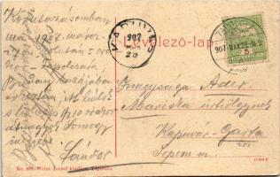 1907 Tapolca, Szentháromság tér és szobor, szálloda és étterem. No. 832. Weisz József kiadása (W.L. ...