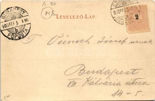 1900 Eszék, Essegg, Osijek; Oberstädter Pfarrkirche, Komitatsgasse, Kapuzinergasse, Eisenbahnbrücke,...