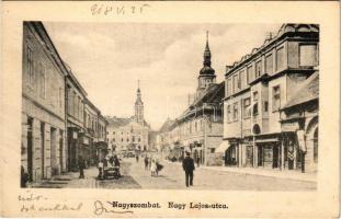 1918 Nagyszombat, Tyrnau, Trnava; Nagy Lajos utca, üzletek, piac / street view, shops, market (fl)
