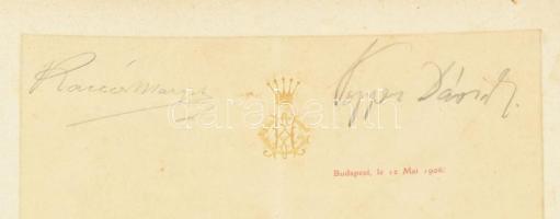 1906 Popper Dávid (1843-1913) gordonkaművész és ... Kaczér Margit (1870-1954) opera-énekesnő autográ...