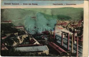 Resicabánya, Resicza, Recita, Resita; Nagyolvasztók, vasgyár. Boskovitz Irén kiadása / Schmelzhütten / ironworks, iron factory, smelters (EK)