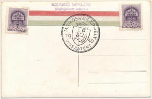 1940 Marosvásárhely, Targu Mures; bevonulás. Hátoldalon magyar szalag, Szabó Miklós fényképészeti mű...