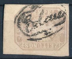 1863 Hírlapbélyeg szürkésbarna, ívszéli darab / Newspaper stamp greyish brown, margin piece. Signed: Matl. Certificate: Strakosch Erlau