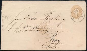 1863 15kr díjjegyes boríték / PS-cover SZLANITZA - Prag