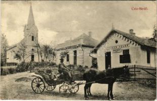 Csízfürdő, Kúpele Cíz; templom, gyógyszertár, Csiszár Telep ahol jó házi étkezés kapható, lovashintó / church, pharmacy restaurant, horse chariot (EB)