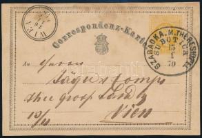 1870 2kr díjjegyes levelezőlap / PS-card SZABADKA. M. THÉRESIOPEL SUBOTICA - Wien