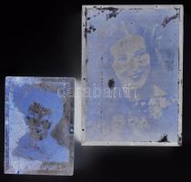 2 db női portré negatív nyomólemez, az egyik Tolnai Klári képével, 7,5x5,5 cm és 10,5x8 cm