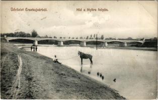 1911 Érsekújvár, Nové Zámky; Híd a Nyitra folyón. Adler József kiadása / bridge on Nitra river (EB)