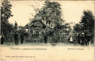 1905 Pancsova, Pancevo; Kiállítás, halászok pavilonja, csendőrök. Népkonyha kiadása / Exhibition, fishermen's pavilion, gendarme (fl)